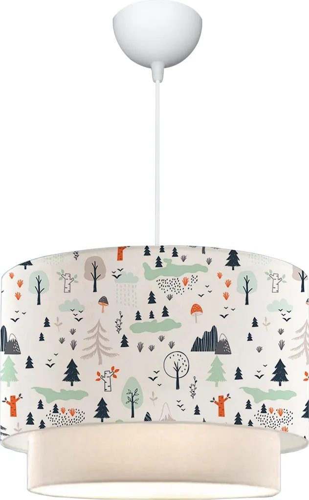 Lampada a sospensione per bambini "Lurgan" regolabile in altezza con paralume in tessuto con motivo ad albero, bianco
