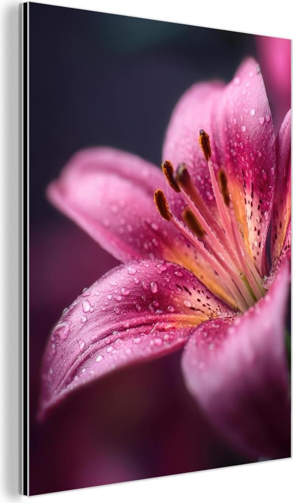 MuchoWow Wanddekoration Metall Metallbild Wandkunst 60x80 cm Rosa - Lilie - Tautropfen MuchoWow Aluminium Gemälde - Wanddekoration Metall
