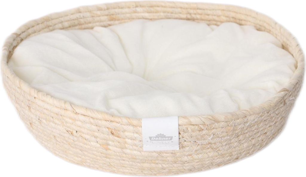 Dehner Premium Lovely Kuschelbett Guter Schlaf, Ø 45 cm, Höhe 13 cm, Naturmaterial/Plüsch, weiß/beige