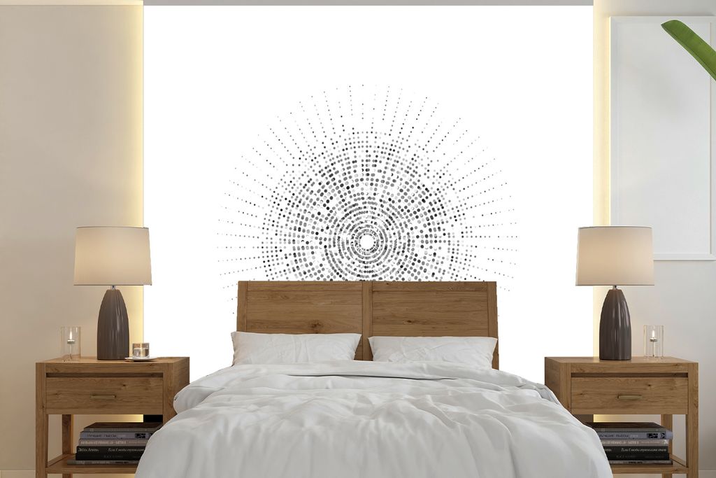 MuchoWow Fototapete für Wohnzimmer oder Schlafzimmer Wandtapete Vinyl Motivtapete Kreis aus geometrischen Formen - schwarz und weiß - 350x350 c...