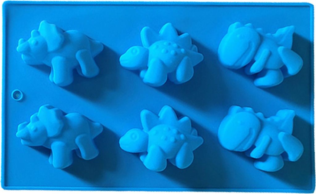Dinosaurier-Schokoladenform mit 6 Mulden, antihaftbeschichtete Eiswürfelschale aus Silikon, flexible Gelee-Eiswürfelformen, Käsekuchen-Puddingfo...
