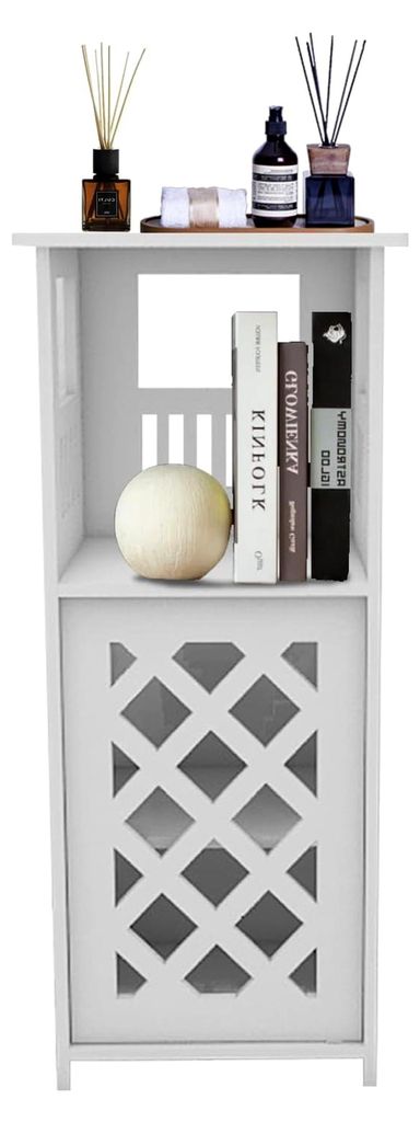 Kleiner Badezimmerschrank mit 4 Ebenen, Toilettenpapierhalter, weiß, 24 x 22 x 55,5 cm