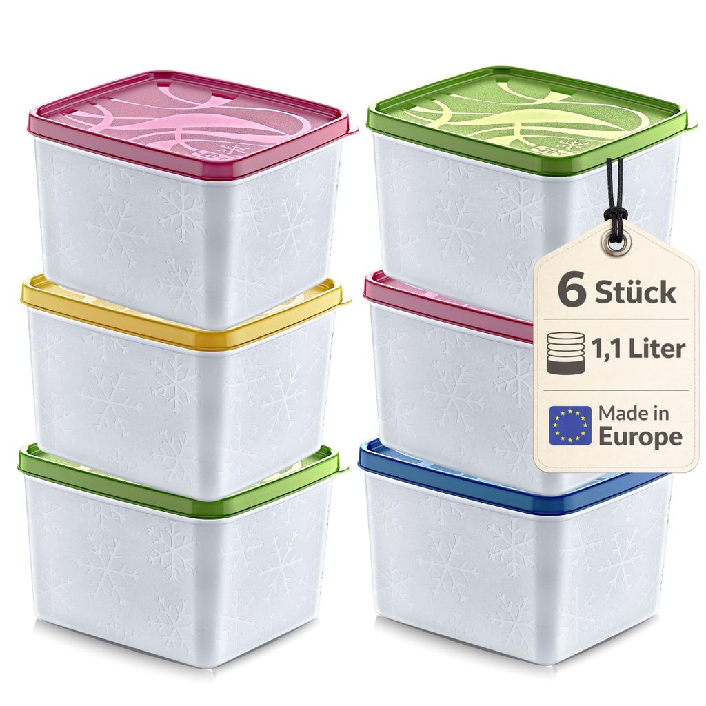 6 x Hochwertige Gefrierdosen mit Deckel 1100 ml Tiefkühldosen Gefrierbox Tiefkühlbox Vorratsdosen luftdicht