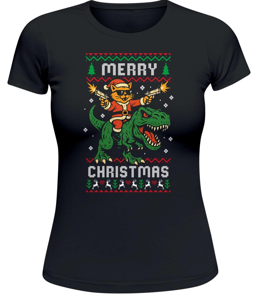 Weihnachtsshirt Damen Ugly XMAS Spruch lustig Katze Dino Design XMAS Outfit Frauen Moonworks