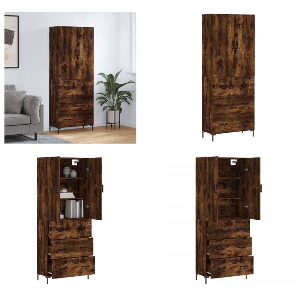 vidaXL Highboard Räuchereiche 69,5x34x180 cm Holzwerkstoff - Highboard - Highboards - Sideboard - Schrank