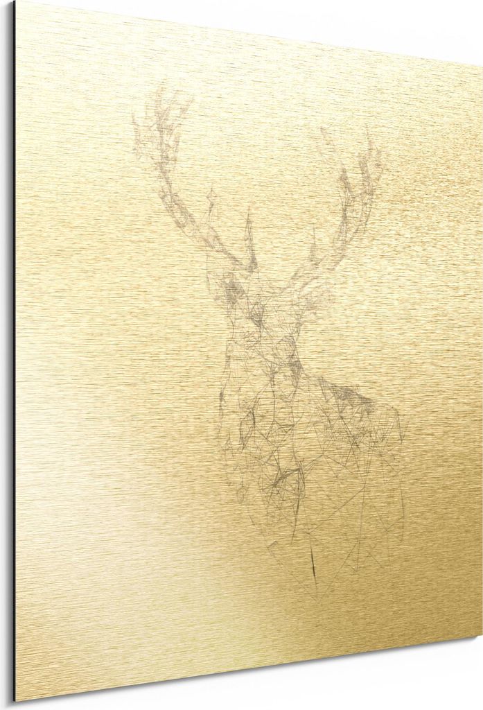 DEQORI Alu-Dibond Bild Gold 30x30 cm 'Digitalisierter Hirsch' Wandbild Metall dünn Design