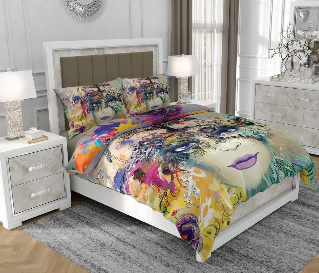 Biancheria da letto 200x220 cm + 2x70x80 cm, set 3 pezzi, 100% cotone, cerniera, astratto, multicolore - SOVIO | So.0012