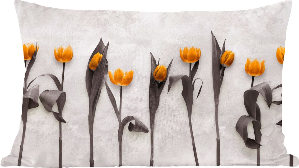 MuchoWow Zierkissen Sofakissen Wohnzimmer Dekokissen 50x30 cm Blumen - Tulpen - Marmor - Wohnzimmerdekoration - Polster mit Photo