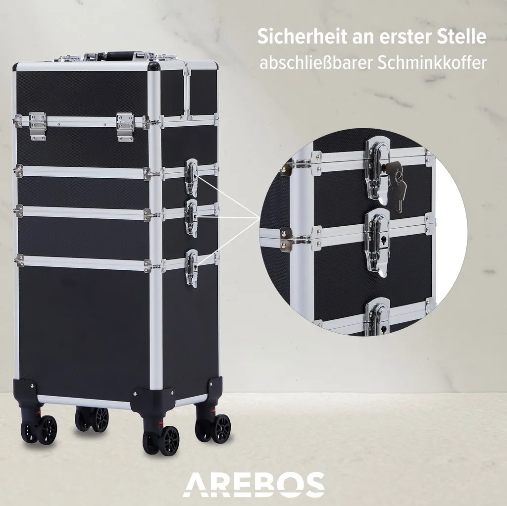 Valise de Maquillage pour Pro : 4 Compartiments et Roulettes 360° - 10