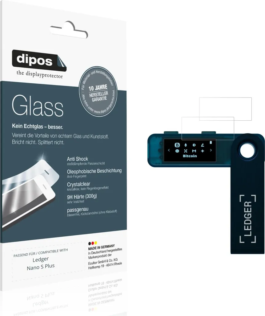 2x Pellicola Protettiva per Ledger Nano S Plus Protezione Vetro Flessibile 9H dipos