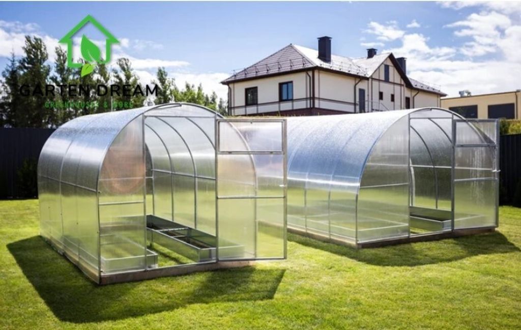 Garten Dream Polycarbonat-Gewächshaus "MINI" 2x8m aus Stahl, mit 6mm Polycarbonat