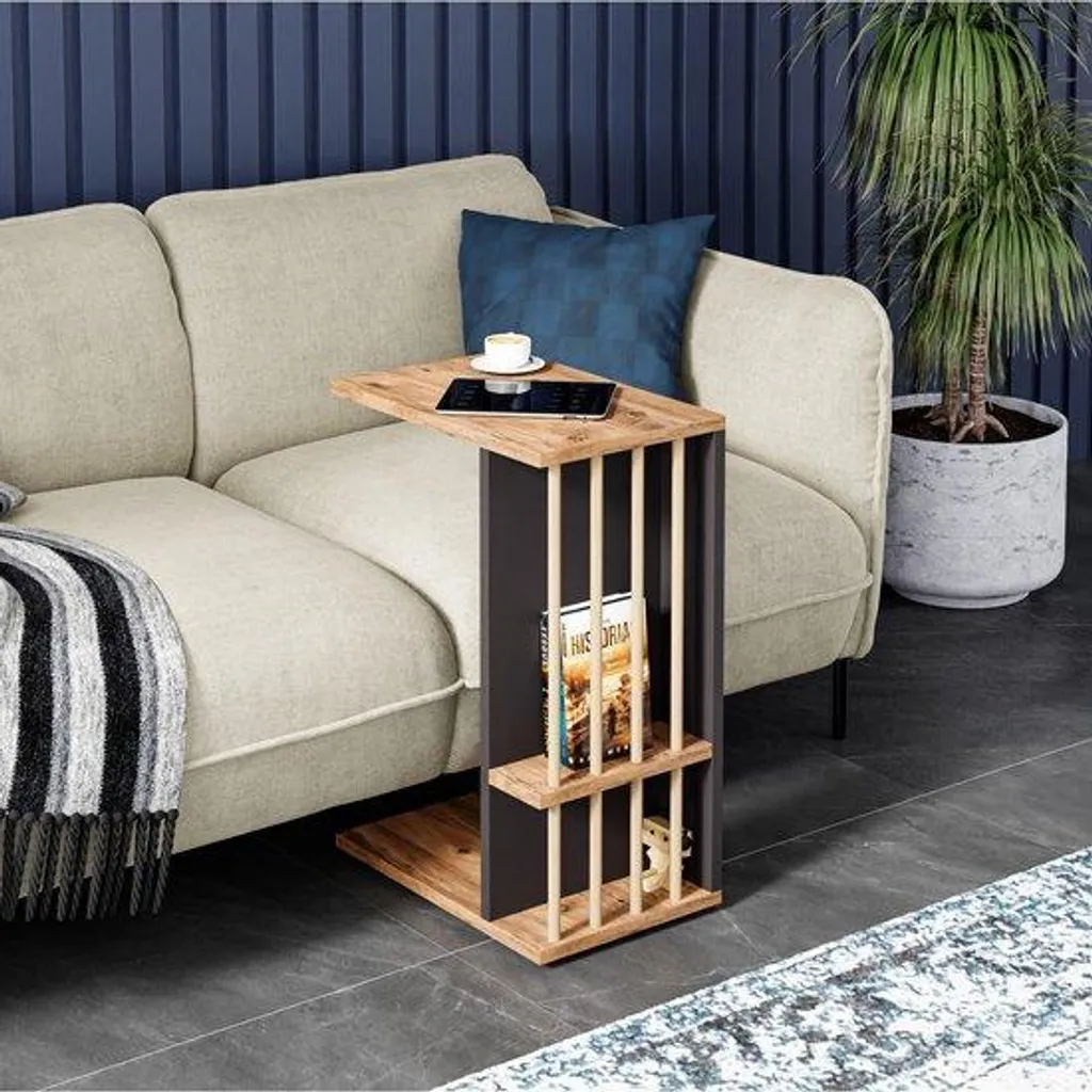 Petite table en bois de pin forme C stable pour ordinateur portable