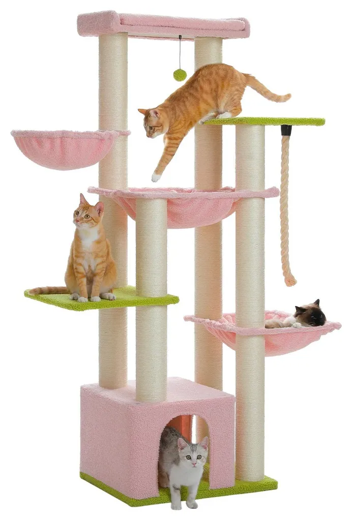 Arbre à chat pour appartement avec grand griffoir et niches de repos