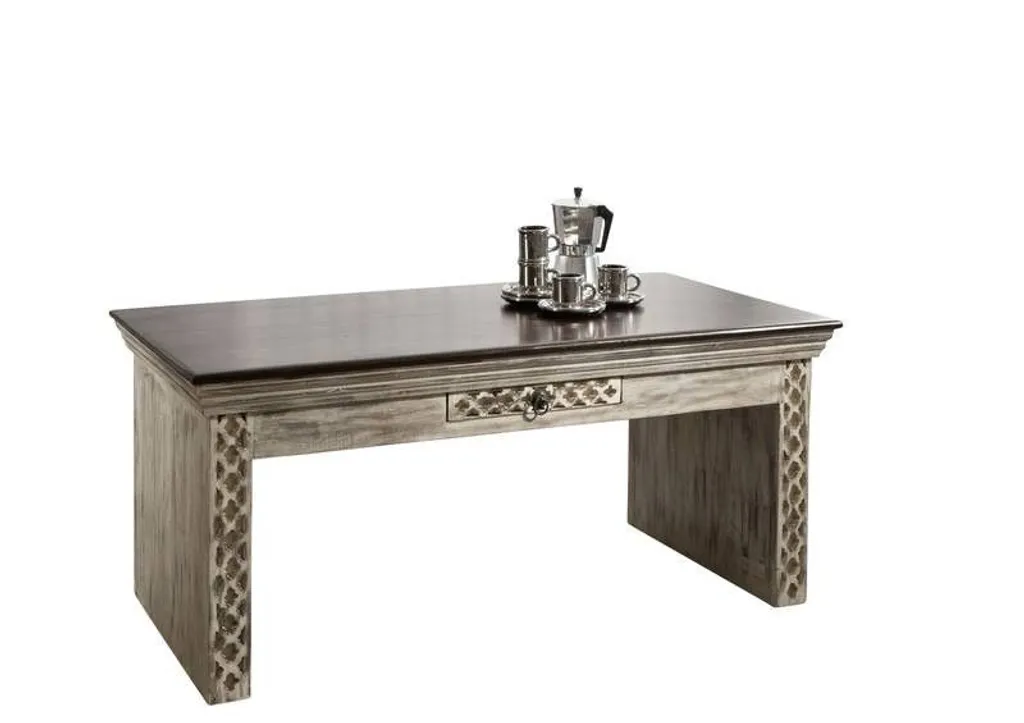 Table basse bois massif blanc antique 115cm : fini les meubles fragiles