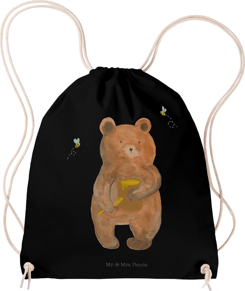Mr. & Mrs. Panda Beutel Bär Honig - Schwarz - Geschenk, Partner, festival tasche, Verliebte, wander rucksack, mit kordel, Teddy, Liebe, Turnbeutel...