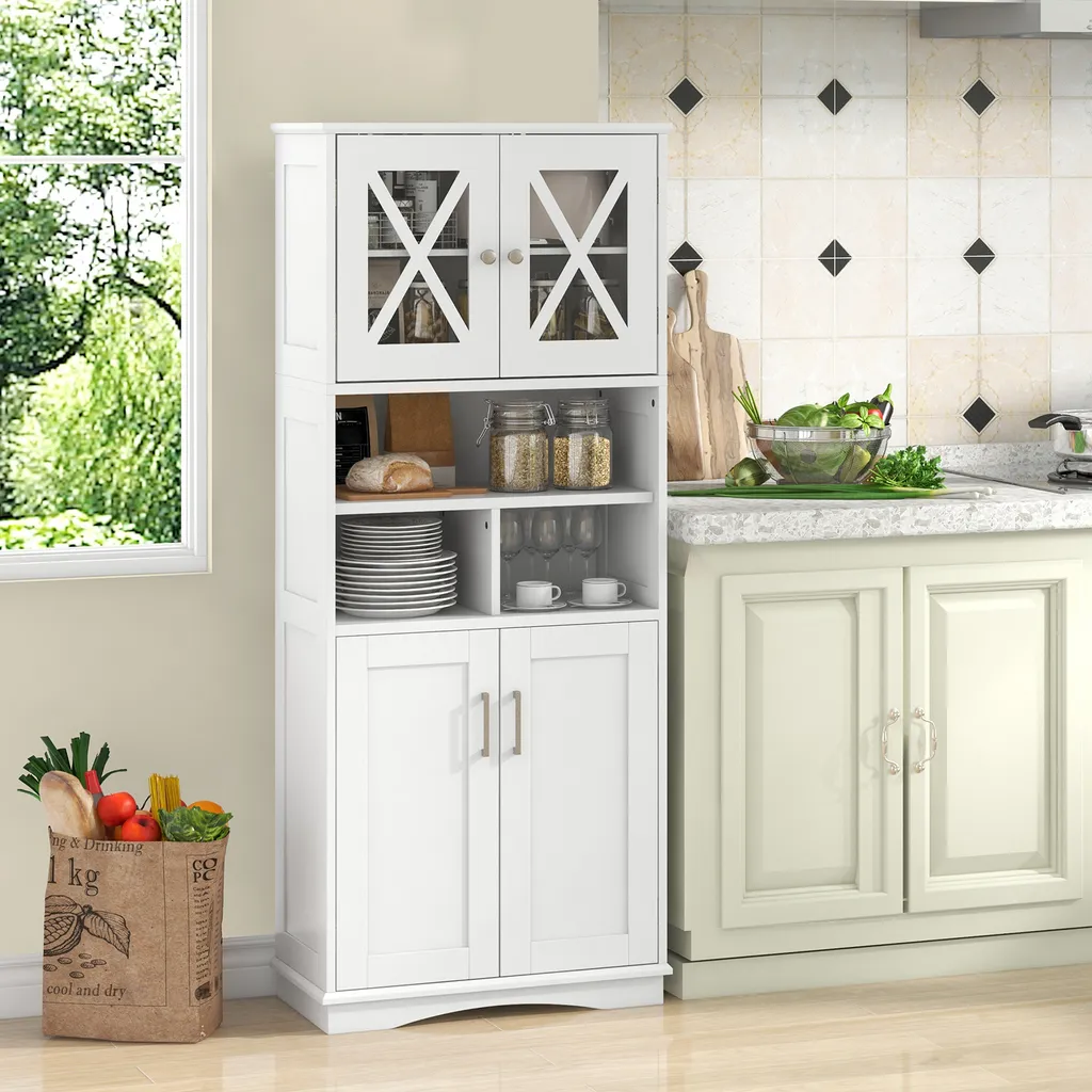COSTWAY Armadietto Da Cucina In Bambù 3 Ripiani Con Ante In Acrilico - 49x40x130 Cm, Vetrina Espositore Salvaspazio Per Soggiorno, Naturale