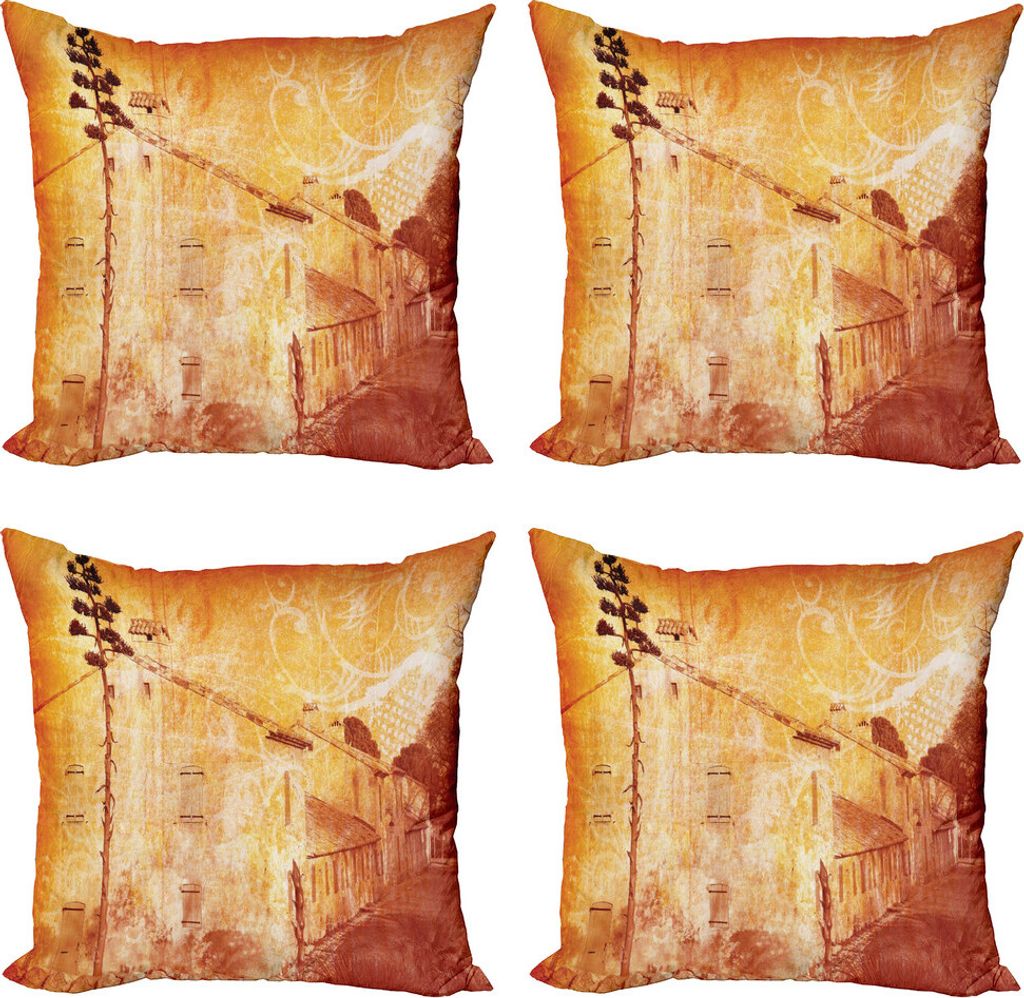 ABAKUHAUS Burnt orange Kissenbezug Set (4 Stück), Retro Französisch Straße, Moderner Doppelseitiger Digitaldruck, 40 cm x 40 cm, Bräunen