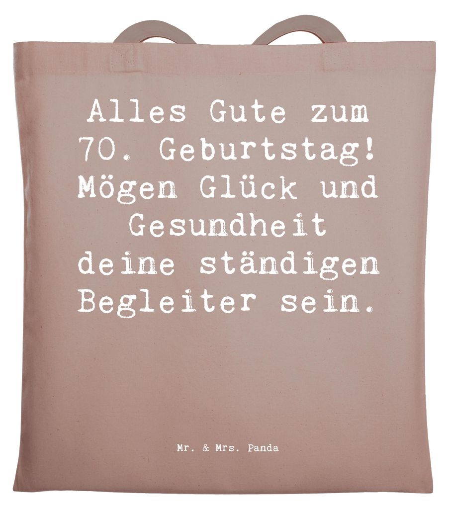 Mr. & Mrs. Panda Shopping Tasche Spruch 70. Geburtstag Glück und Gesundheit - Braun Pastell - Geschenk, Tote Bag, besonderer Tag, herzlichen Glüc...