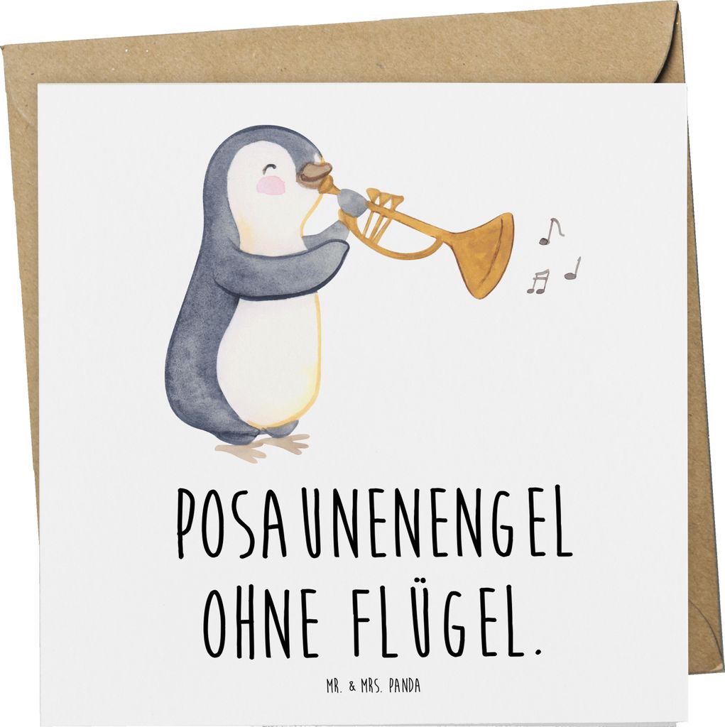 Mr. & Mrs. Panda Grußkarte Engel Posaune - Weiß - Geschenk, Musikerwitz, Musikerspruch, doppelkarte, Musik, Lernen, Schiebemechanismus, Instrumen...