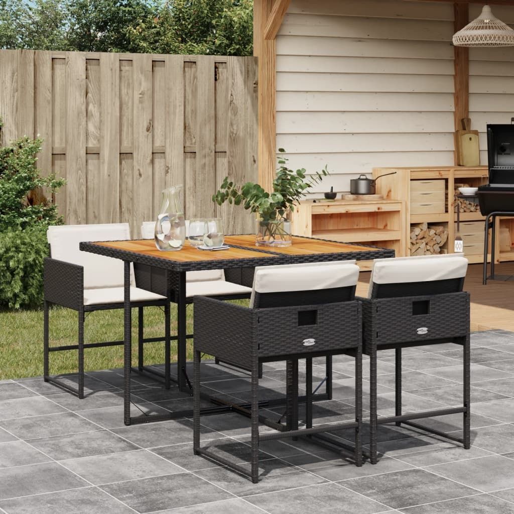 Maison Exclusive - 5-tlg. Garten-Essgruppe mit Kissen Schwarz Poly Rattan