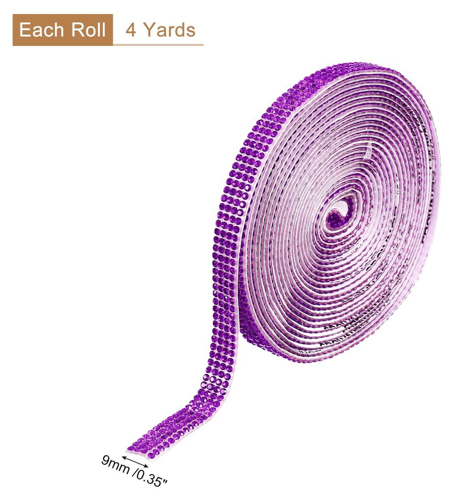 Selbstklebende Strasssteinstreifen, 4 Reihen 4 Yards Kristall Strassband Bling Diamant Aufkleber fš¹r Basteln, Auto- und Telefondekoration (Lila,...