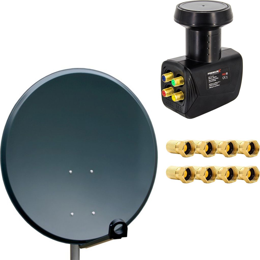 PremiumX 60cm Satellitenantenne Aluminium Quad LNB 8x F-Stecker