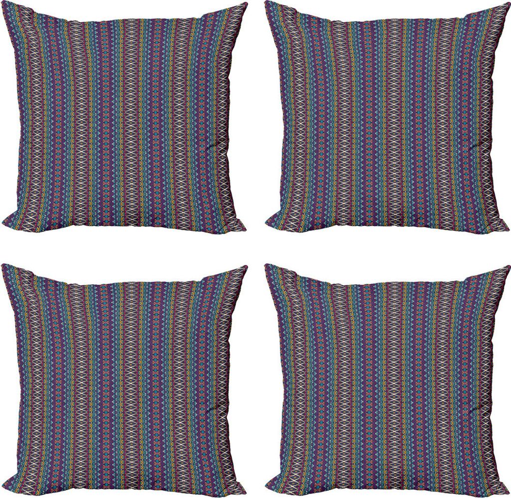 ABAKUHAUS Ethnisch Kissenbezug Set (4 Stück), Triangles und Chevrons, Moderner Doppelseitiger Digitaldruck, 40 cm x 40 cm, Mehrfarbig