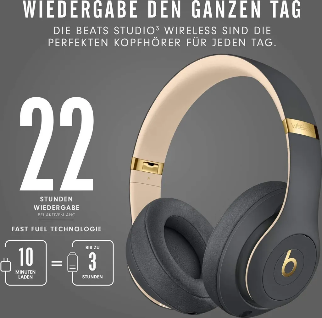 Beats Studio3 Écouteurs Bluetooth Gris Asphalte avec Réduction de Bruit - 14