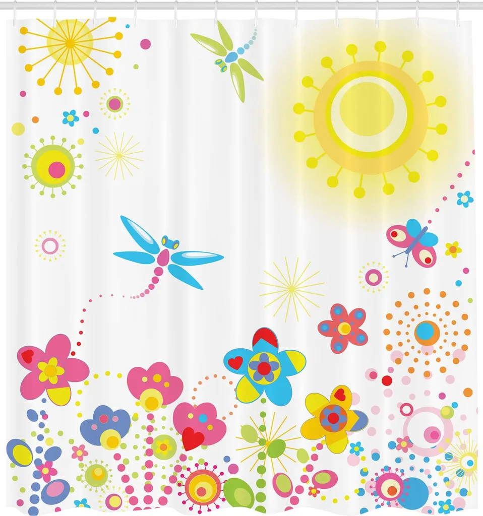 Rideau de Douche Anti-Eclaboussures 240cm Libellule Textile Multicolore