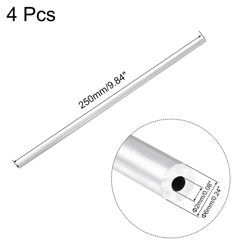 4 Stš¹ck Alurohr 6mm Au?endurchmesser 6063 Aluminium Rundrohr 2mm Innendurchmesser Alustange Hohlrohr Aluminium Gerade Rohr 250mm L?nge Aluminium...