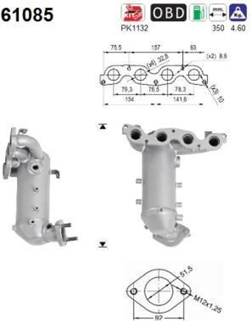 Pot catalytique pour Hyundai i20 - Remplacement OE 2851003110 AS