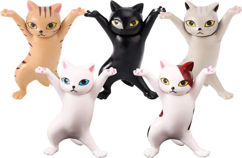 BOXOB 5er Set Spielende Tanzende Katzen Stifthalter, Süße Katzen Ohrhörerhalterung Lustige Bürodeko Kreatives Geschenk für Frauen Mädchen Kat...