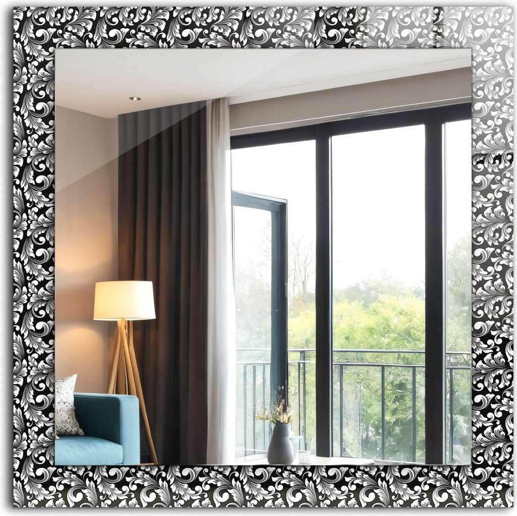 Dekospiegel - Wandspiegel mit Rahmen - Hängespiegel - 60x60 cm - Schwarz-Weiße Ornamente