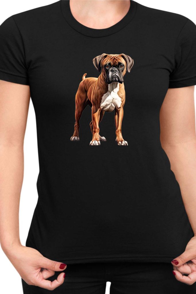 Damen T-Shirt Dogs Breeds Boxer Dog Breed 006, Lady S / Schwarz
