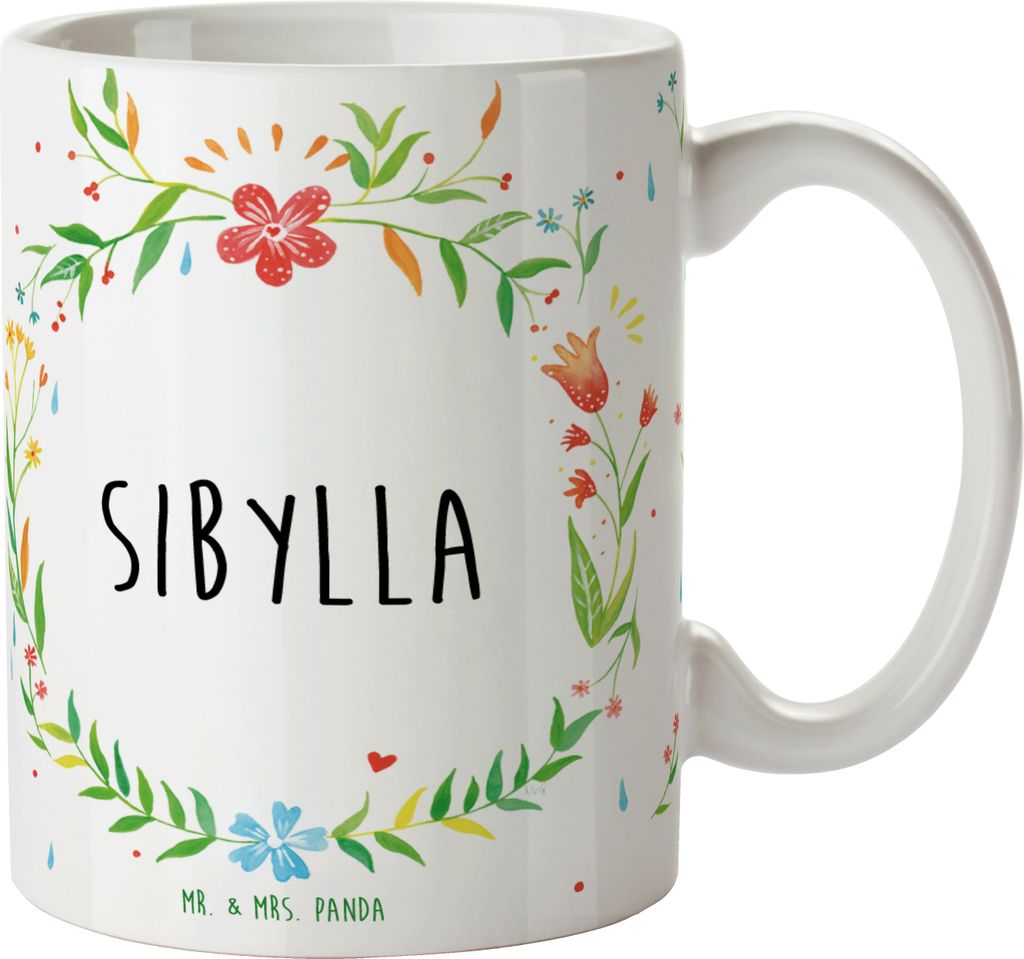Mr. & Mrs. Panda Tasse Sibylla - Geschenk, Becher, Henkelbecher, Kaffeebecher, haferl, Kaffeetasse