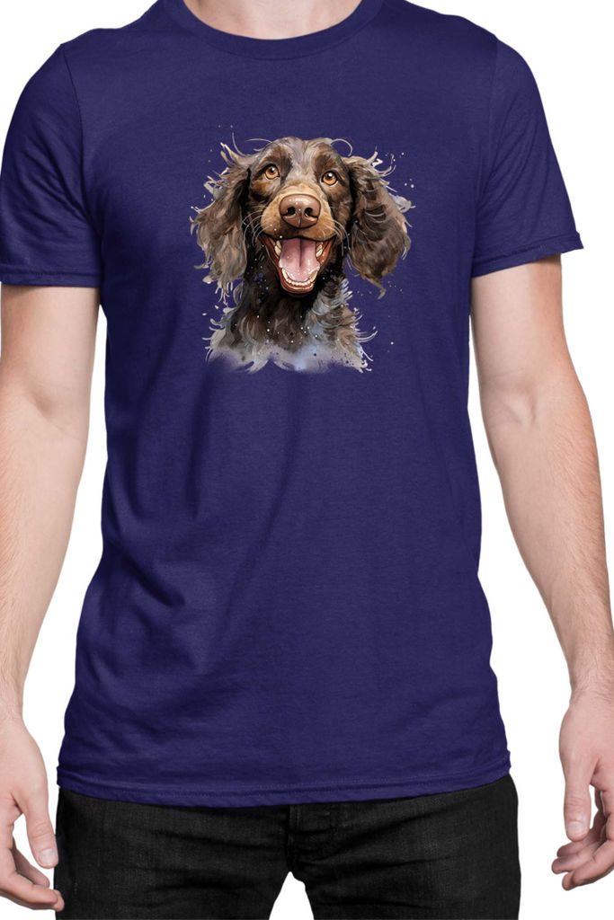 Herren T-Shirt Funny Dogs Breeds American Water Spaniel Dog Breed 010, Man M / Dunkelblau