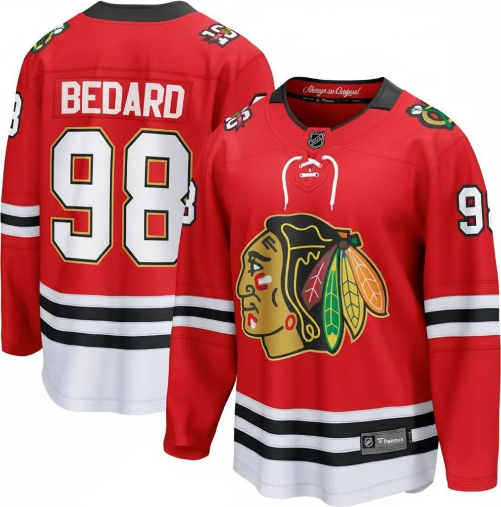 Maillot de Hockey Chicago Blackhawks Connor Bedard 98 Coupe Homme Rouge