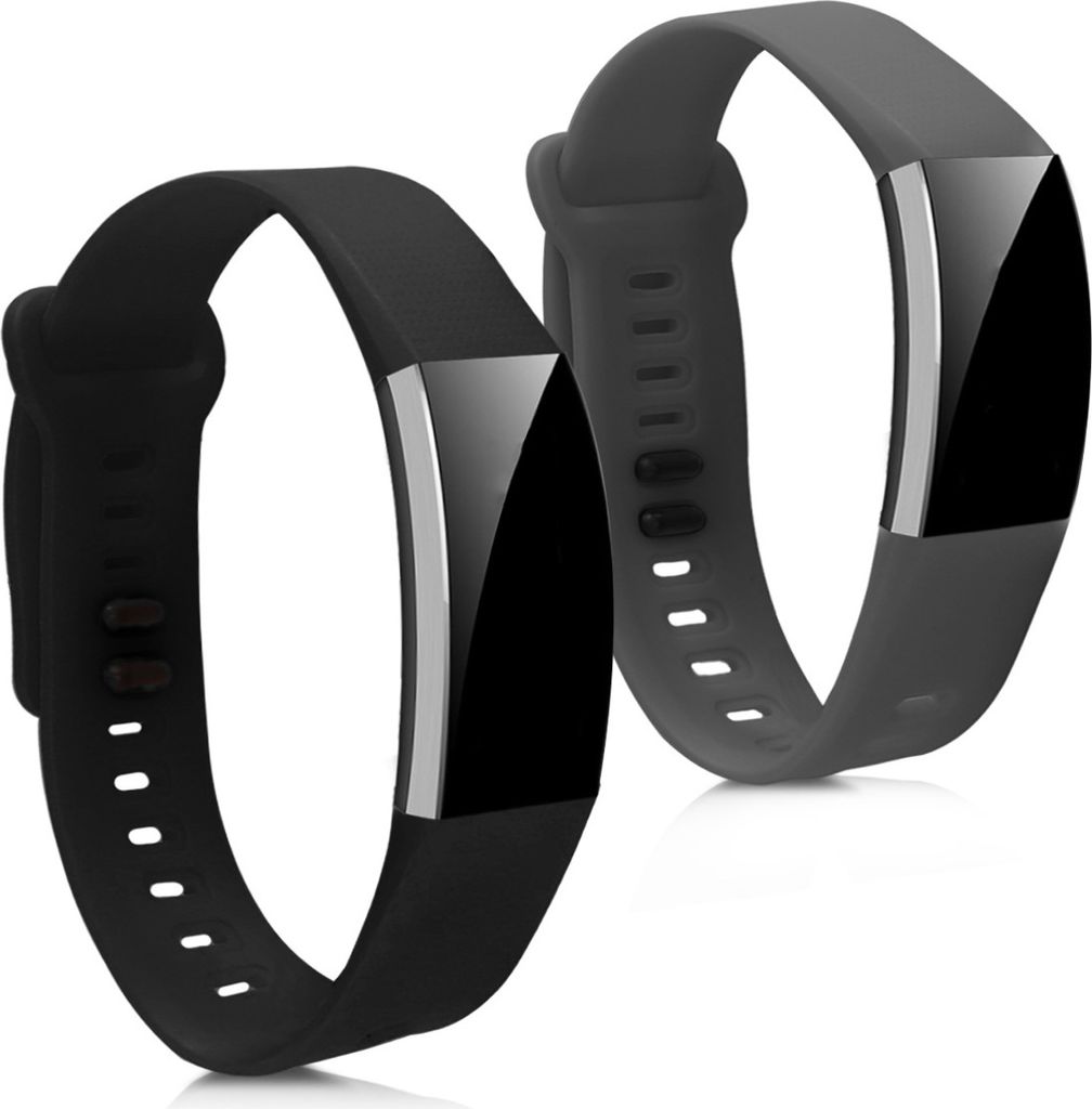 kwmobile 2x Uhrenarmband für Huawei Band 2 / Band 2 Pro Armband - Fitnesstracker Band Set aus TPU Silikon - Ersatzarmband Smartwatch - Grau Schwarz