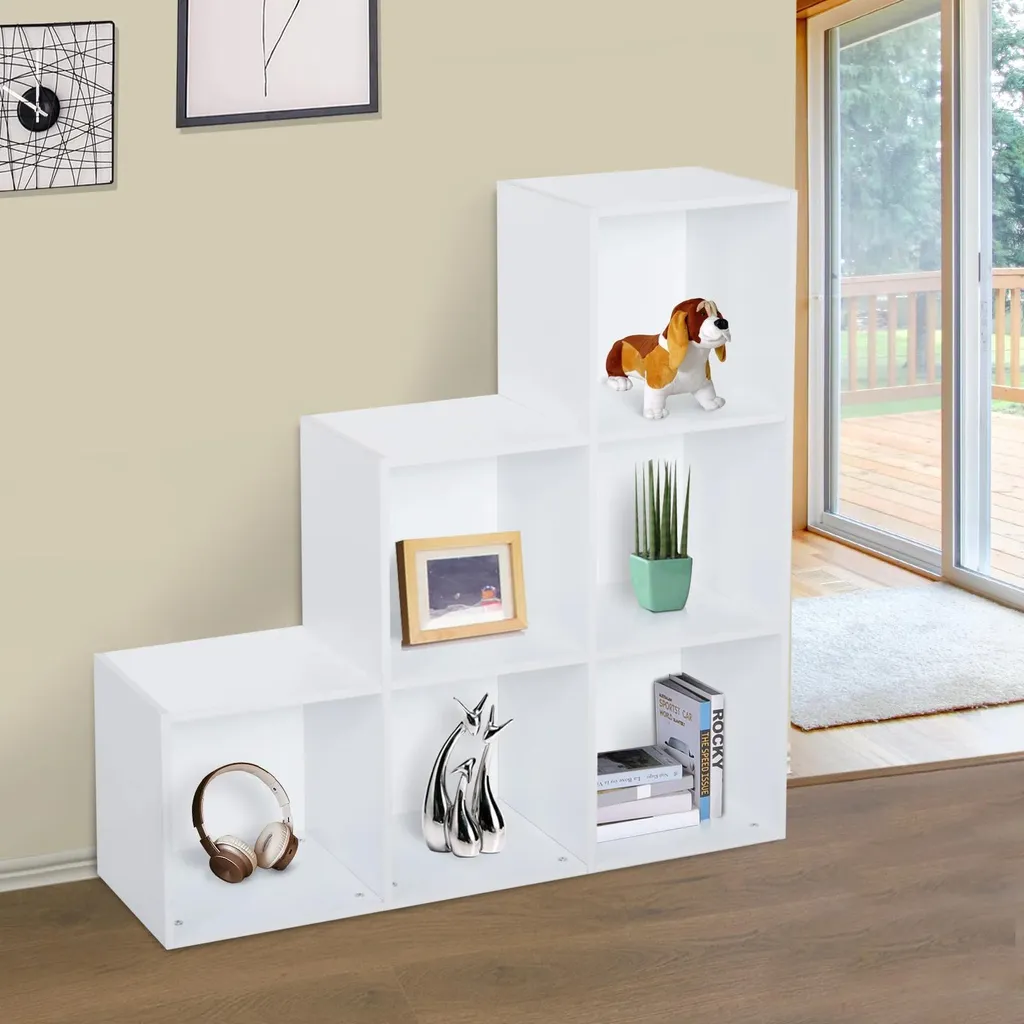 Étagère échelle 6 compartiments en bois blanc - Structure renforcée - 2
