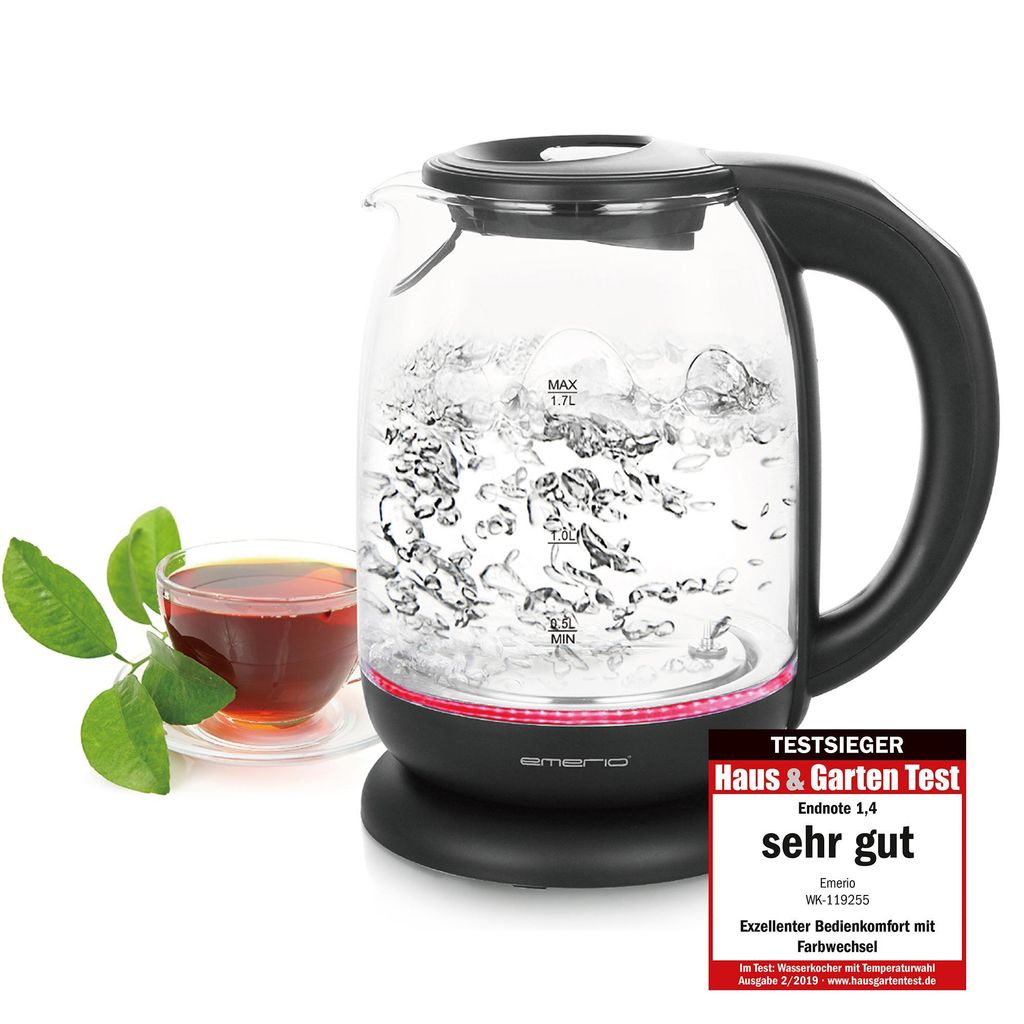 Emerio Wasserkocher mit Temperaturregelung 1,7 Liter – LED-Beleuchtung – 2200W – WK-119255.5