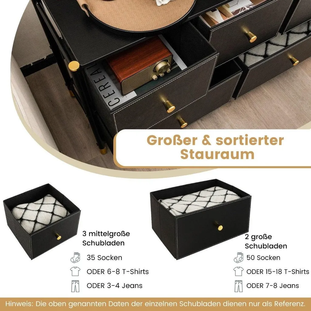 Commode chambre pour vêtements avec 5 tiroirs noirs gain de place - 5