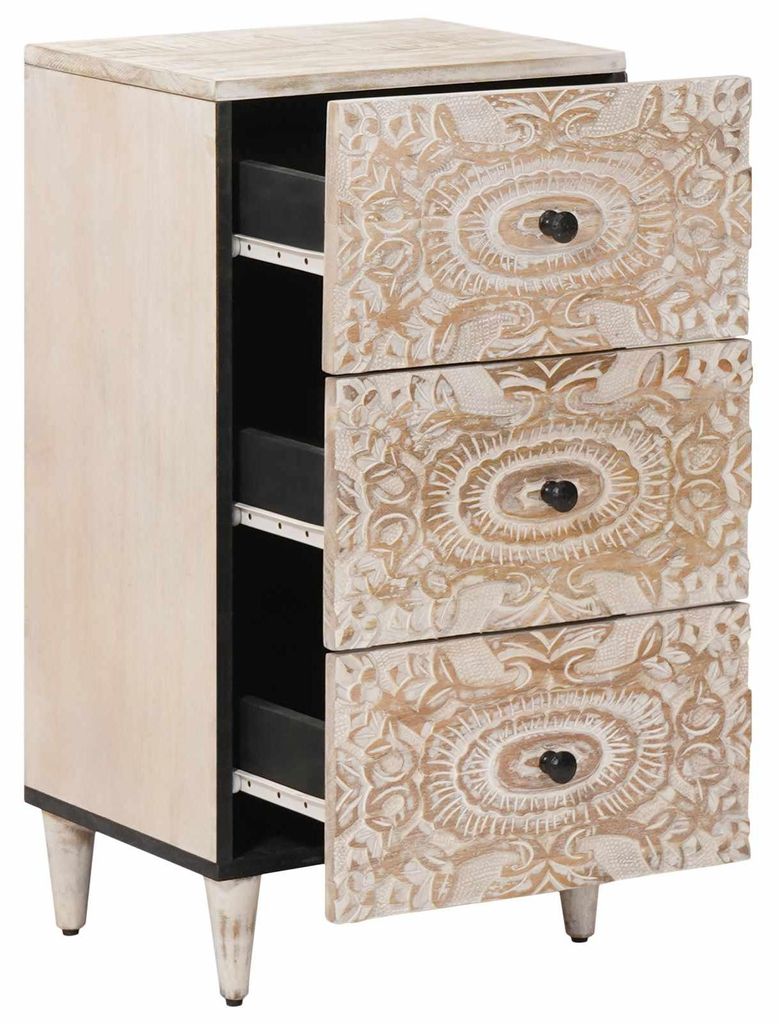 vidaXL Sideboard mit Speicher Weiß 40 x 33,5 x 75 cm Massivholz Mango