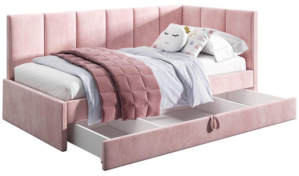Polsterbett 120x200 cm - Rosa - mit Schublade und Produktbild 