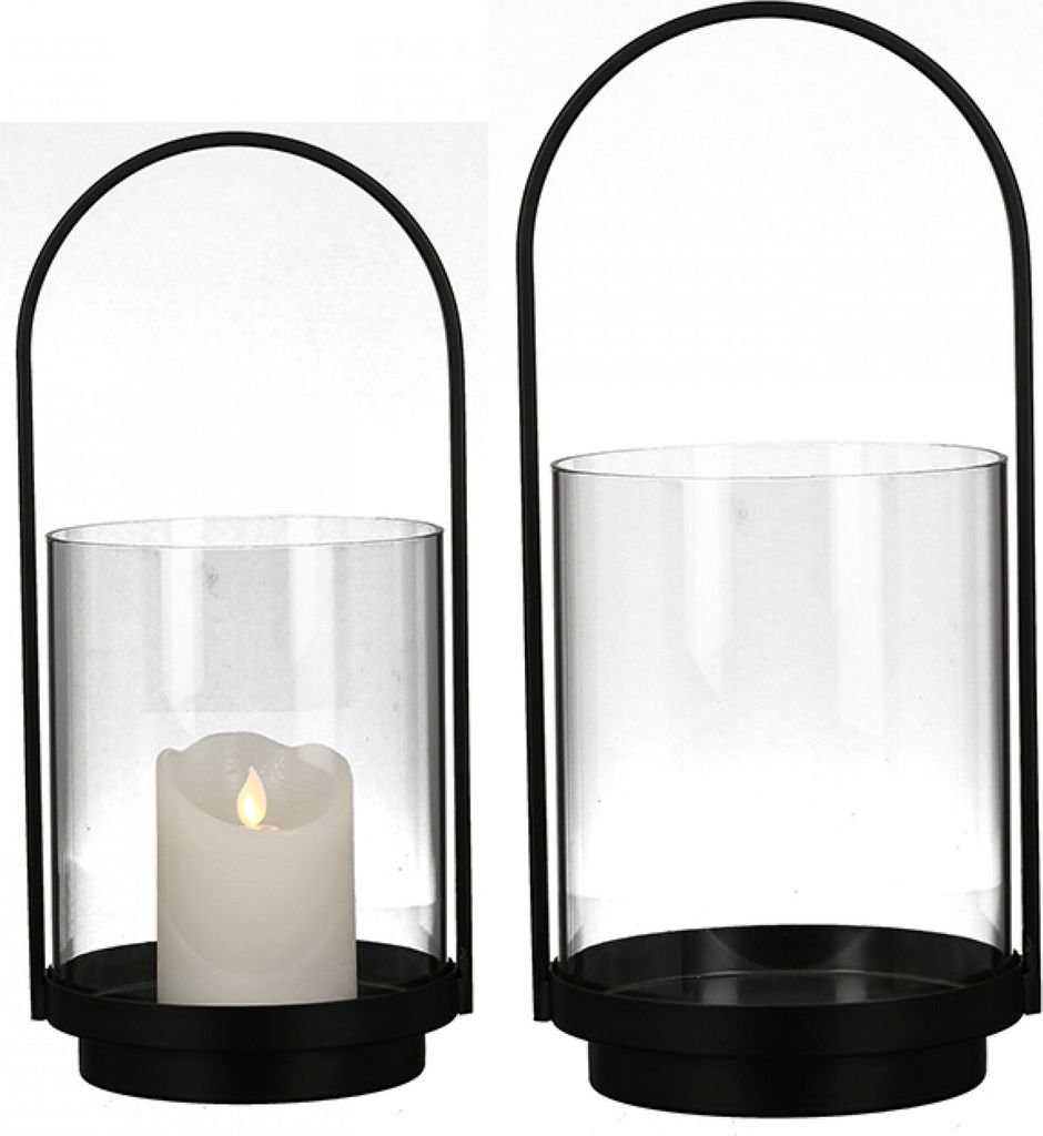 Gilde Windlicht, "Lantern", Glas, Metall, klar, schwarz, VE 2, H. 45 cm, D. 19 cm 84087 4001250840879