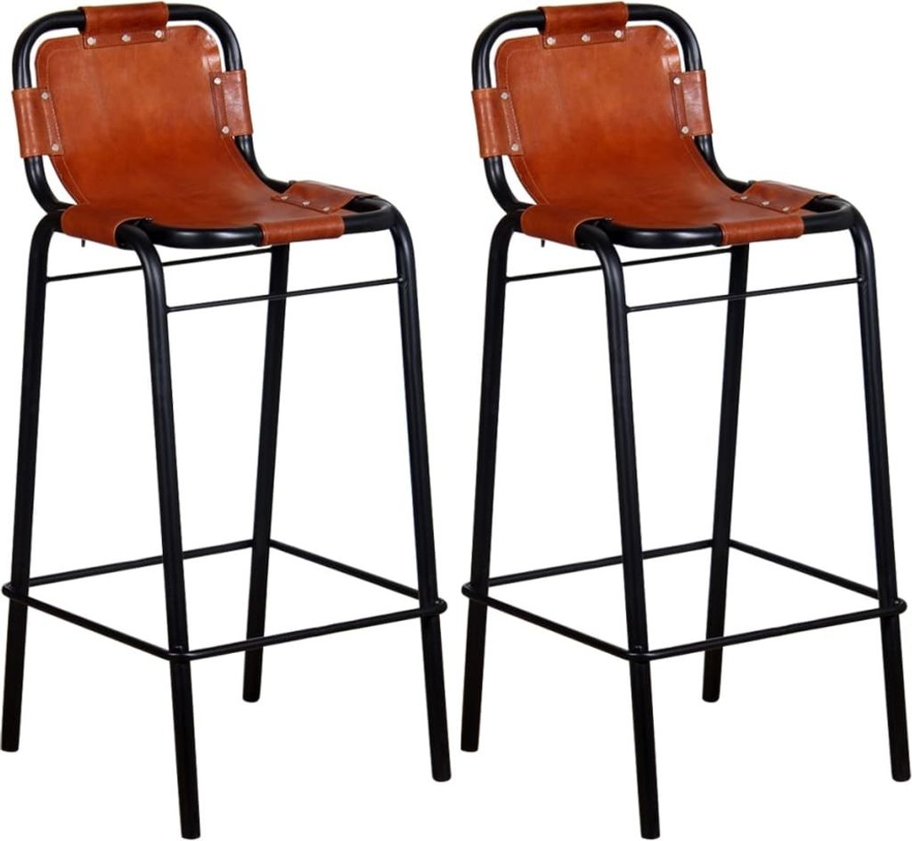 Barhocker Echtleder Braun und Schwarz Industrie-Stil 46 x 45 x 94 cm