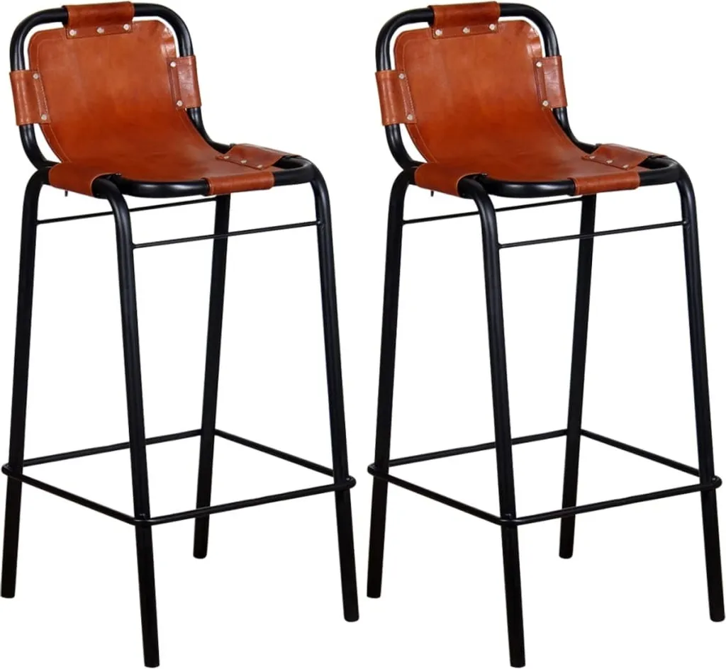 Tabouret de bar en cuir véritable durable et stable lot de 2 chaises