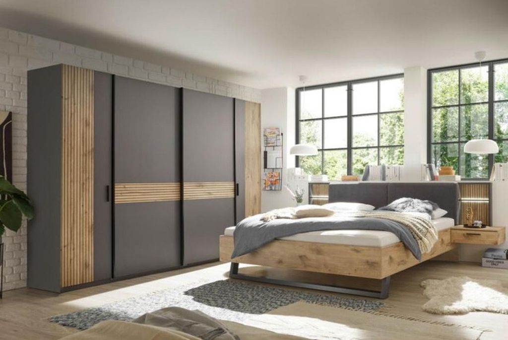 Schlafzimmer-Set >Daria< (2-teilig) Kleiderschrank, Bett, Viking Oak Nachbildung / Graphit