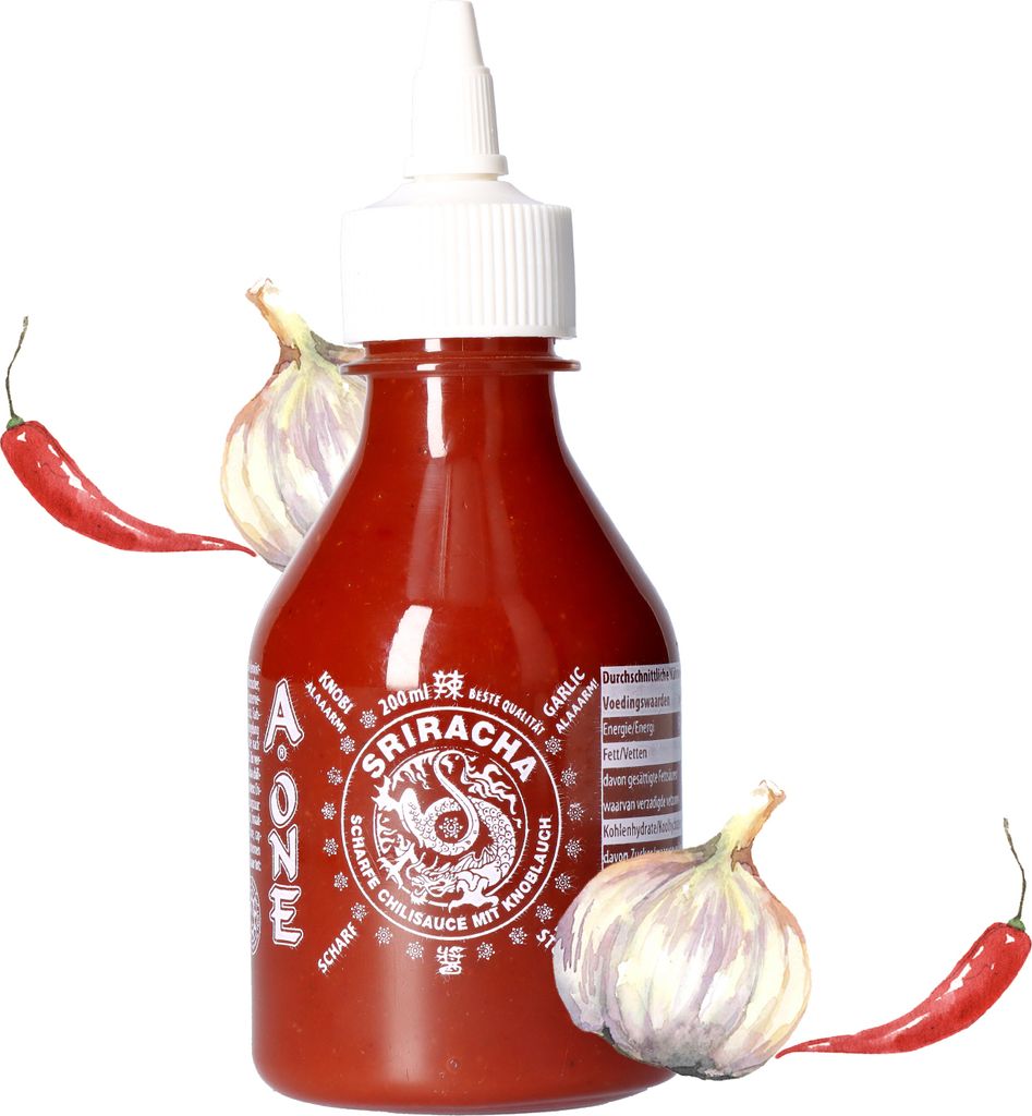 A-ONE Sriracha Sauce mit Knoblauch 200ml - scharfe Hot Chilli Garlic Chilisauce
