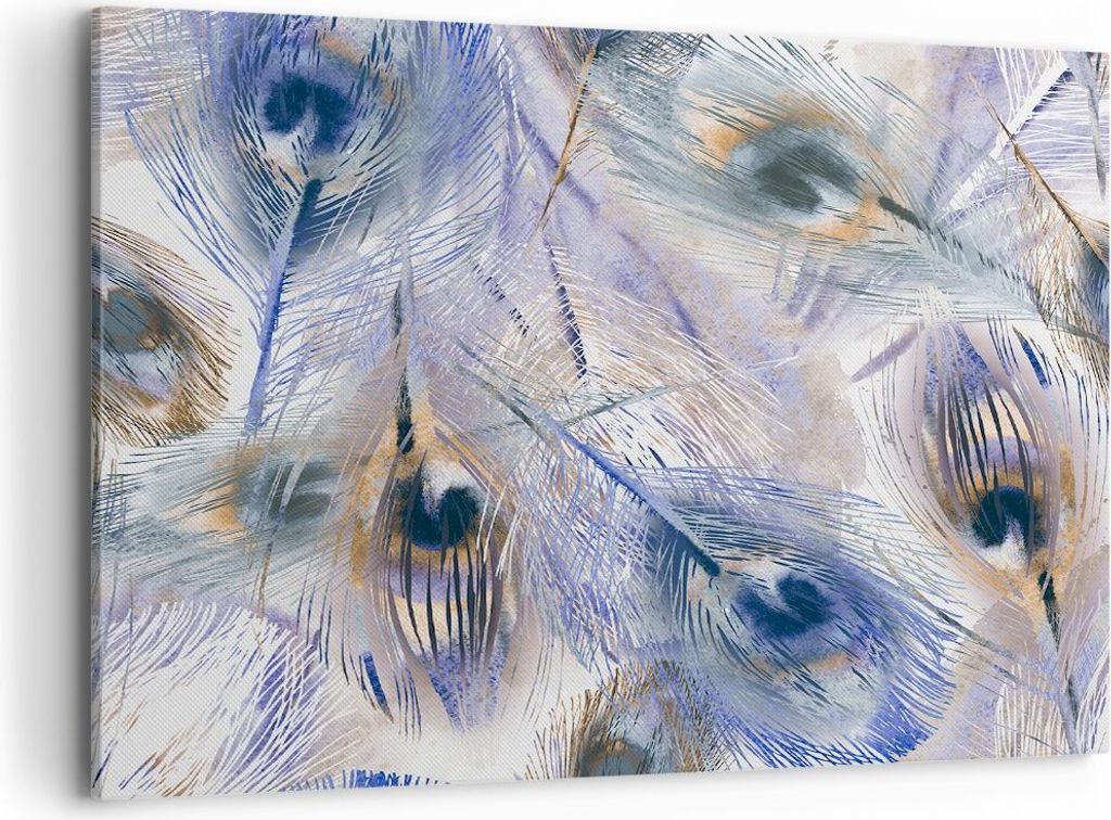 Bild auf Leinwand - Leinwandbild - Pfau Feder modern - 120x80cm - Wand Bild - Wanddeko - Wandbilder - Leinwanddruck - Bilder - Kunstdruck - Wanddek...