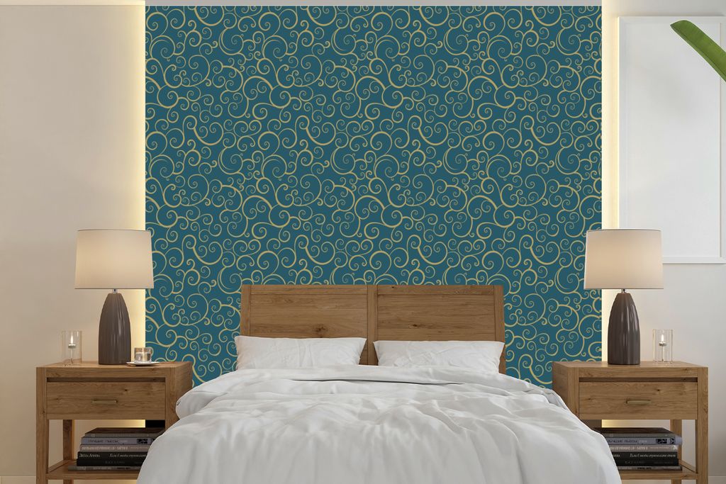 MuchoWow Fototapete für Wohnzimmer oder Schlafzimmer Wandtapete Vinyl Motivtapete Muster - Wellen - Spirale - 280x280 cm - Hintergrundbild